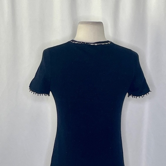 ELIE TAHARI Black Merino Wool Beaded Studded Short Sleeve Sweater Knitwear Small - Picture 8 of 11